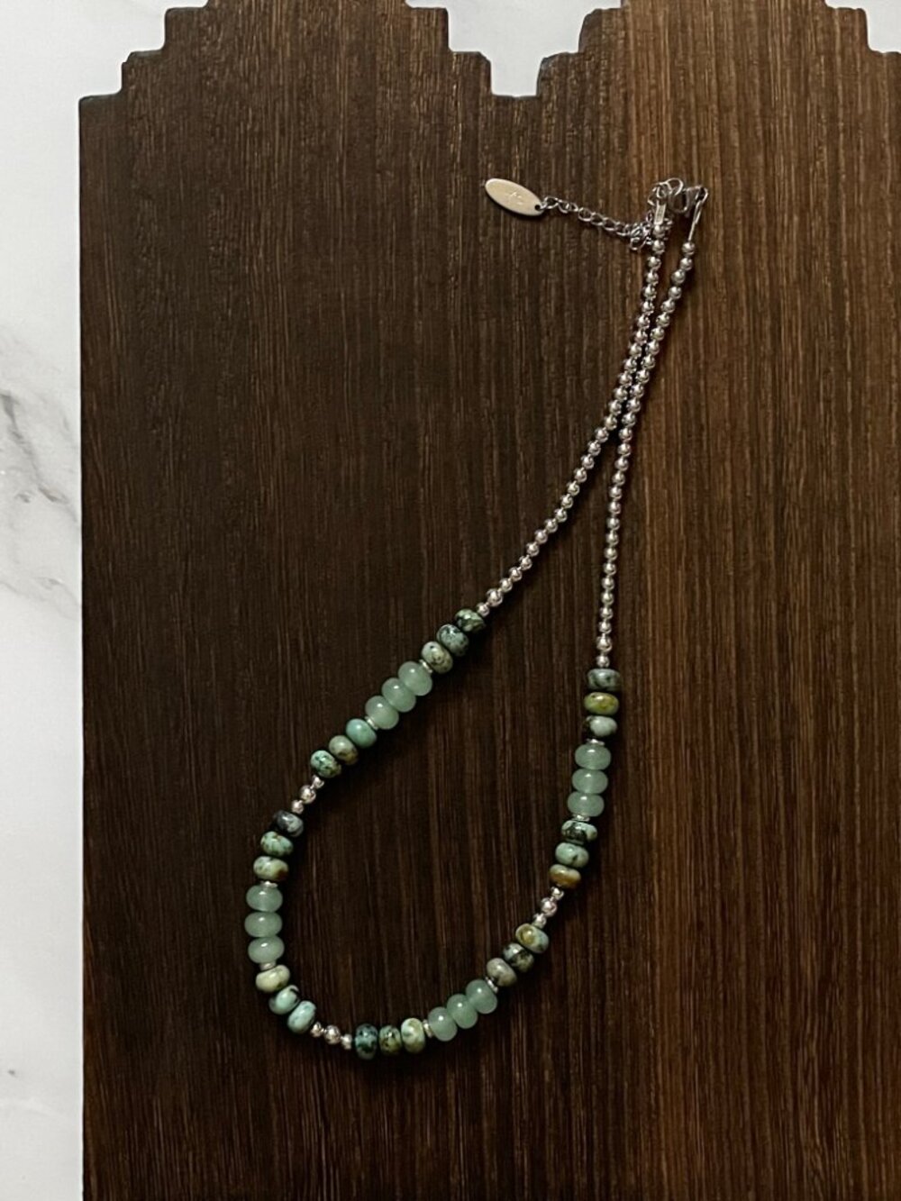 Handmade Mixed Green Gemstone Rondelle Western Pearl Necklace 19 inch - Picture 2 of 2